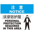 中英文注意类标识（注意：须穿防护服）（含图标）